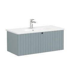 Vitra Root Groove 69397 Lavabo Dolabı, Tek Çekmeceli, 100 Cm, Mat Fiyord Yeşili, Yuvarlak Lavabolu